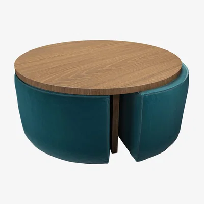 Sofa.com Woody Coffee Table and Nesting Stool Set in Deep Turquoise Cotton Matt Velvet - sofa.com