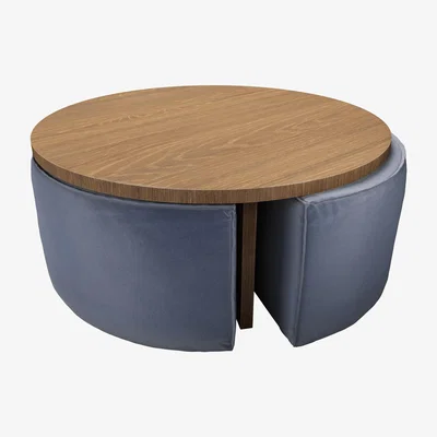 Sofa.com Woody Coffee Table and Nesting Stool Set in Sapphire Smart Velvet - sofa.com