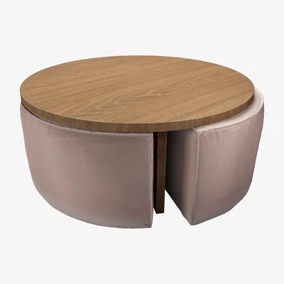 Sofa.com Woody Coffee Table and Nesting Stool Set in Orchid Cotton Matt Velvet - sofa.com