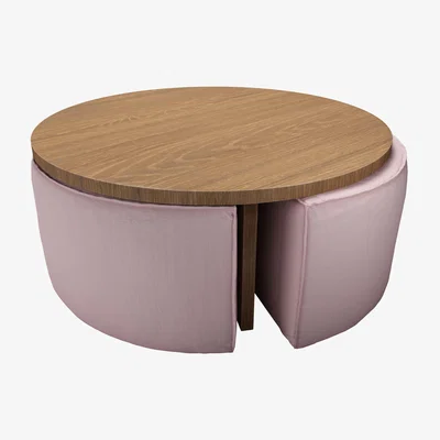 Sofa.com Woody Coffee Table and Nesting Stool Set in Powder Pink Brushed Linen Cotton - sofa.com