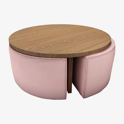 Sofa.com Woody Coffee Table and Nesting Stool Set in Rhubarb Smart Cotton - sofa.com