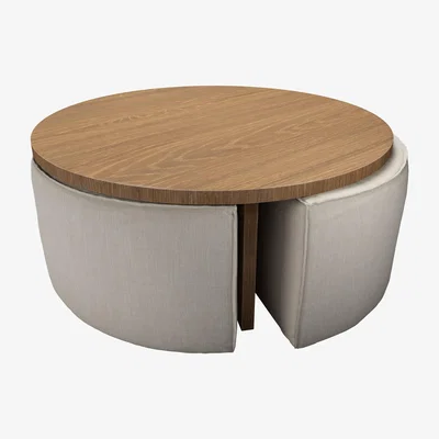 Sofa.com Woody Coffee Table and Nesting Stool Set in Canvas Pure Belgian Linen - sofa.com