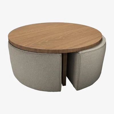 Sofa.com Woody Coffee Table and Nesting Stool Set in Salted Caramel Plush Tweed Boucle - sofa.com