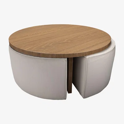 Sofa.com Woody Coffee Table and Nesting Stool Set in Taupe Brushed Linen Cotton - sofa.com