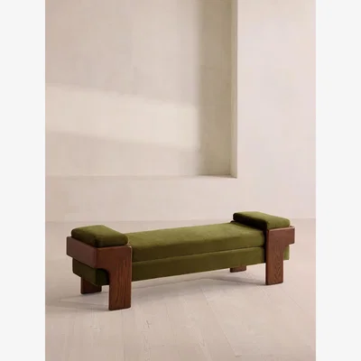 Soho Home Marcia Bench, Velvet, Olive, UK