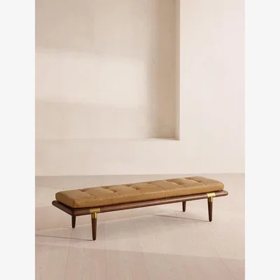 Soho Home Theodore Bench, Leather, Honey, UK