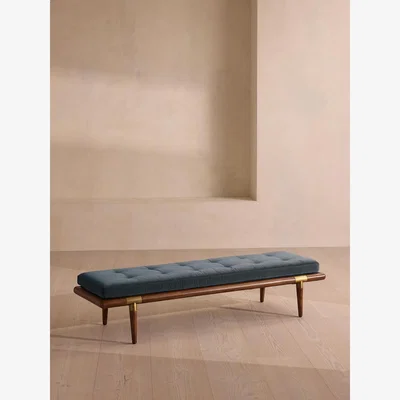 Soho Home Theodore Bench, Grey Blue Velvet