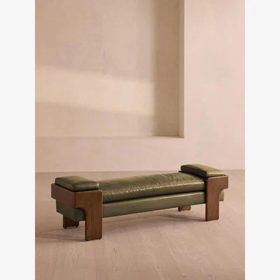 Soho Home Marcia Bench, Leather, Moss