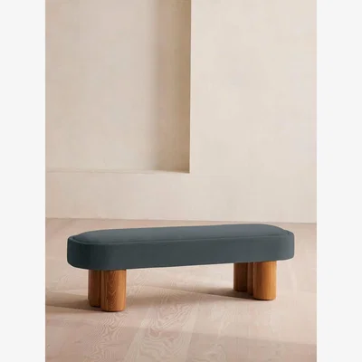 Soho Home Nieve Bench, Velvet, Grey Blue