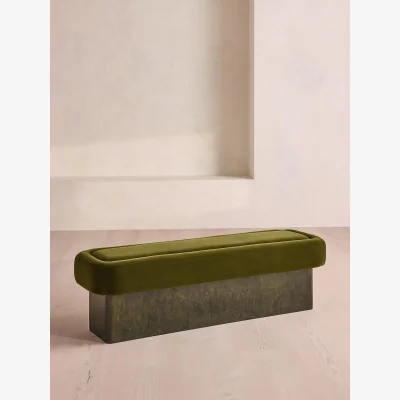 Soho Home Ralph Bench, Velvet, Olive, UK