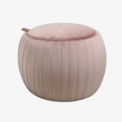 Teddy Beau Deco Home Blush Pink Round Velvet Storage Stool In Plush Fabric
