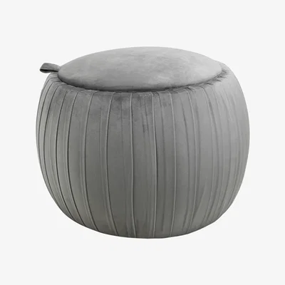 Teddy Beau Deco Home Grey Round Velvet Storage Stool In Plush Fabric