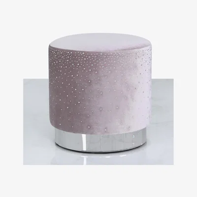 Teddy Beau Deco Home Lavender Round Stool With Velvet Fabric And Sparkling Diamantes
