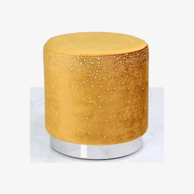 Teddy Beau Deco Home Mustard Yellow Round Stool With Sparkle Pattern