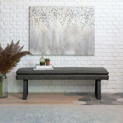 Woods Furniture Industrial Faux Leather Padded Bench Seat - Grey
