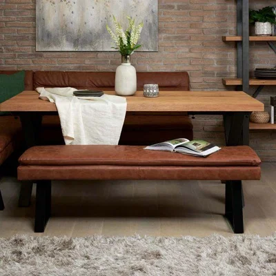 Woods Furniture Industrial Faux Leather Padded Bench Seat - Tan