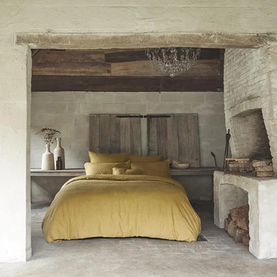 Amara Alexandre Turpault - Nouvelle Vague 100% Washed Linen Plain Duvet Cover - Yellow Sienna - King