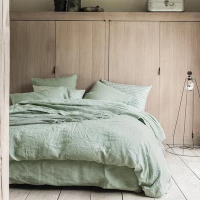 Amara Alexandre Turpault - Nouvelle Vague Washed Linen Plain Duvet Cover - Eucalyptus - King