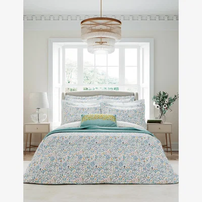 Marks & Spencer V&A Cotton Percale Voysey Wildflower Duvet Cover - 5FT - Aqua, Aqua