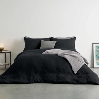 Made.com Brisa 100% Linen Duvet Cover + 2 Pillowcases King Size, Black