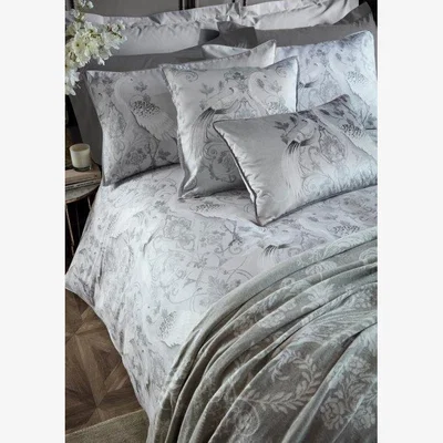 Downtown Laura Ashley Tregaron Silver Duvet Cover Set - King, Cotton, Damask