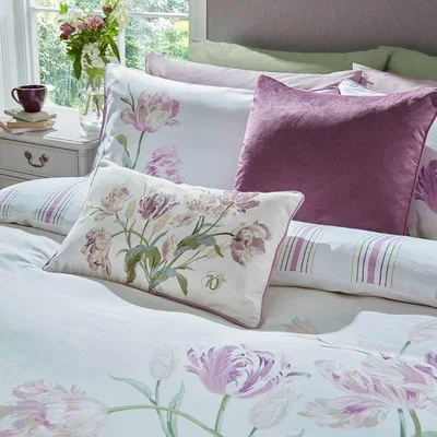 Downtown Laura Ashley Gosford Grape Duvet Cover Set - King, Cotton, Floral - Pink/Purple/White
