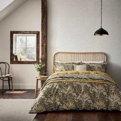 Downtown Morris & Co Morris and Co Artichoke Charcoal and Mustard Duvet Cover Set - King, Cotton, Embroidered