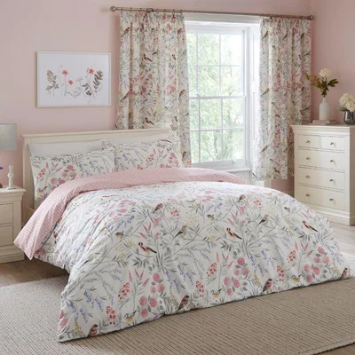 Downtown Dreams & Drapes Dreams and Drapes Caraway Pink Duvet Cover Set - King, Cotton, Floral - White/Pink/Grey