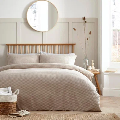 Downtown Appletree Santos Stone Duvet Cover Set - King, Cotton - Cream/Beige