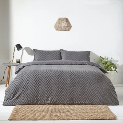 The Range Chevron Tufted Duvet Cover Set - Charcoal / King
