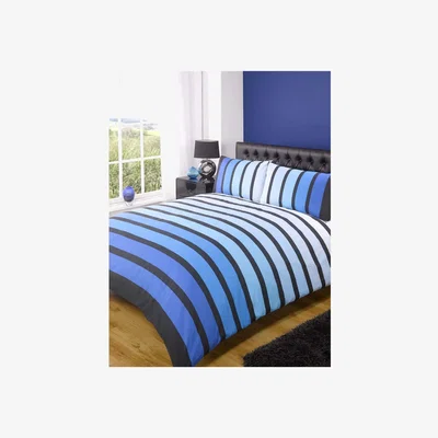 The Range Soho Plain Striped Duvet Cover Set - Blue / King