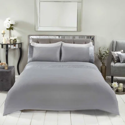 The Range Sienna Glitter Velvet Duvet Cover Set with Pillowcases - Silver / King