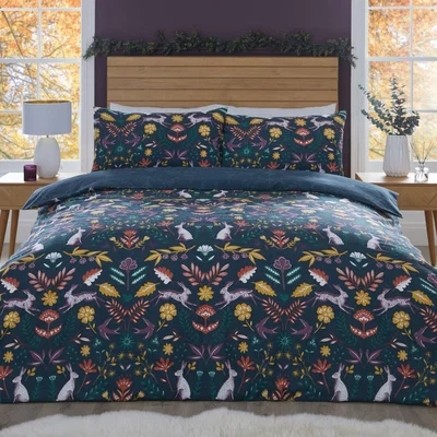 The Range Folky Forest Duvet Cover and Pillowcase Set - Navy / King