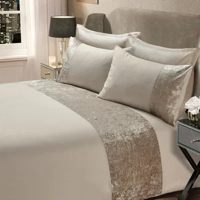 The Range Sienna Crushed Velvet Duvet Cover with Pillow Case Set - Natural / King