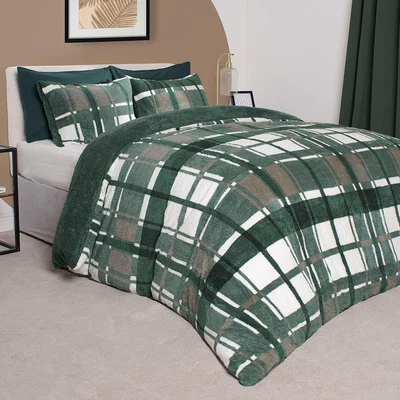 The Range Teddy Check Duvet Cover - Forest Green / King