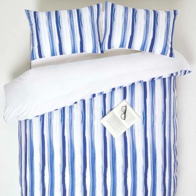 The Range Blue Stripe Digitally Printed Cotton Duvet Cover Set - Blue / King