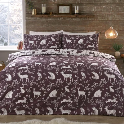 The Range Forest Friends Duvet Cover and Pillowcase Set - Plum / King