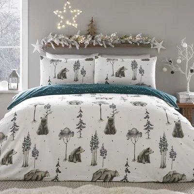 The Range Woodland Bears Duvet Cover and Pillowcase Set - Green / King