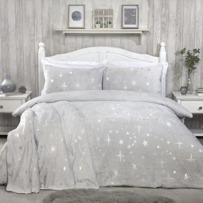 The Range Stars Foil Fleece Duvet Cover and Pillowcase Set - Silver / King