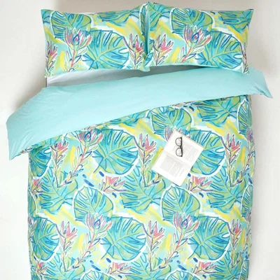 The Range Lily Pad Printed Duvet Cover Set with Pillowcase - Green / King