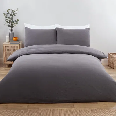 The Range Alba Muslin Duvet Cover and Pillowcase Set - Grey / King