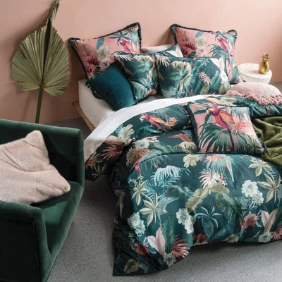 The Range Luscious Leaf Duvet Cover Set - Teal / King