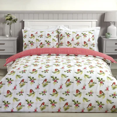 The Range Robin and Holly Duvet Cover and Pillowcase Set - Red / King