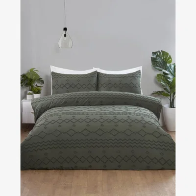 The Range Adah Tufted Geo Duvet Cover and Pillowcase Set - Charcoal / King