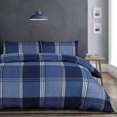 The Range Luxury Check Duvet Cover and Pillowcase Set - Blue / King