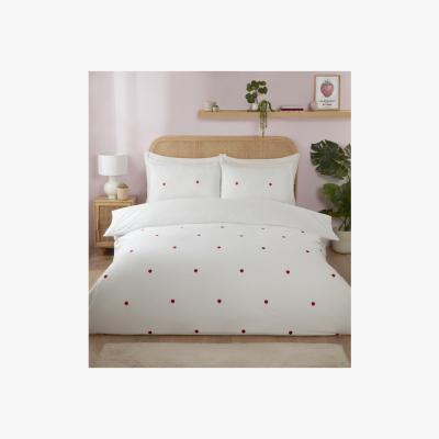 The Range Strawberry Embroidered Duvet Cover and Pillowcase Set - White / King