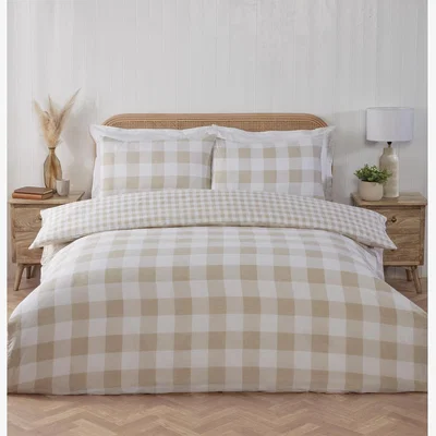 The Range Portland Check Duvet Cover and Pillowcase Set - Natural / King