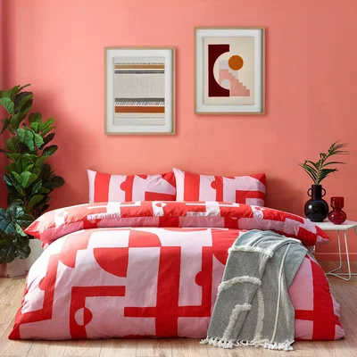 The Range Mid-Century Abstract Duvet Cover Set - Pink/Red / King