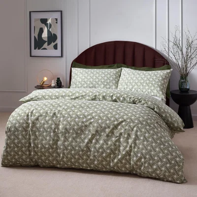 The Range Watercolour Basketweave Duvet Cover Set - Olive / King