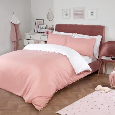 The Range Dreamscene Pom Pom Trim Duvet Cover with Pillowcase Bedding Set - Pink / King